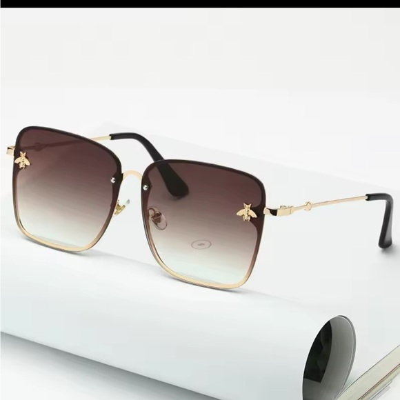 LAST 1! Oversized Rimless Square Bee Fashion Gradient Sunglasses! UV400 - Picture 4 of 5